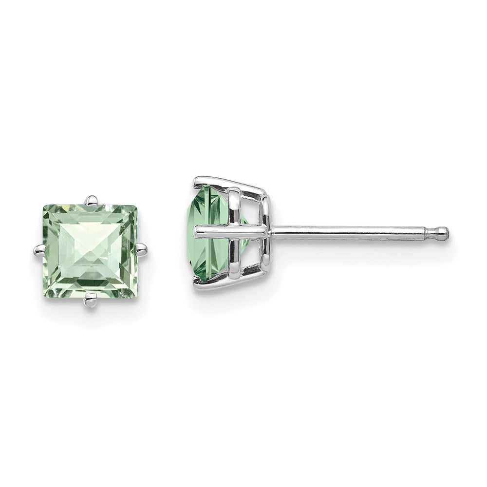 14k White Gold 5mm Square Checker-Cut Green Quartz Earrings XE61WCG