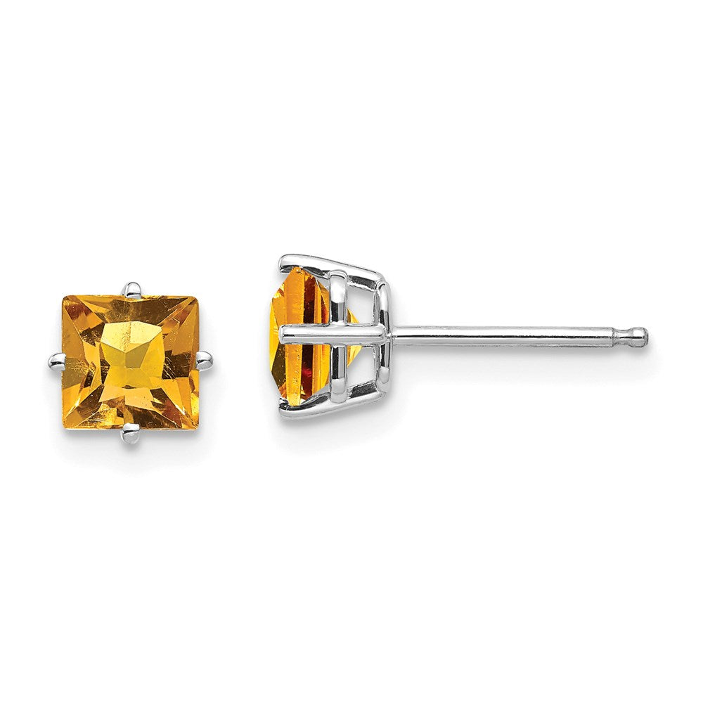 14k White Gold 5mm Princess Cut Citrine Earrings XE61WCI