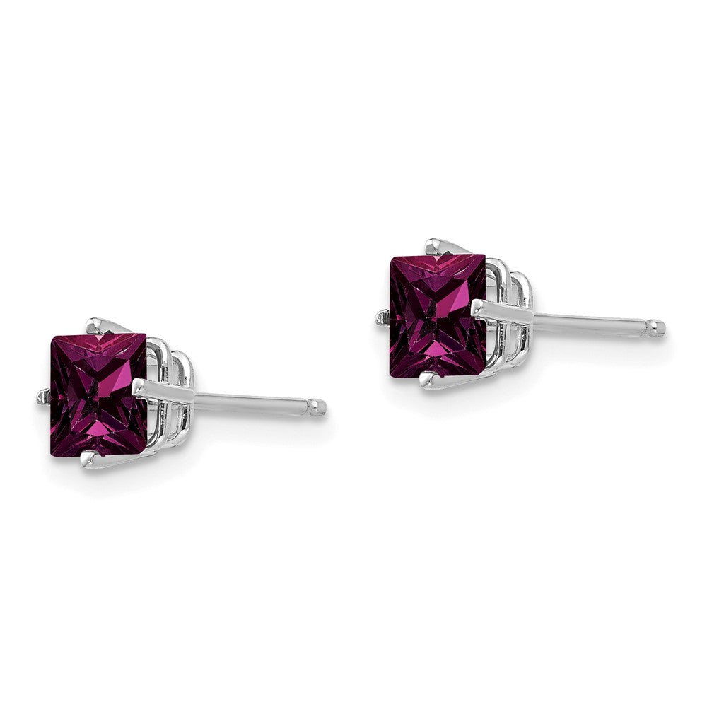 14k White Gold Rhodolite Garnet 5mm Princess Stud Earrings