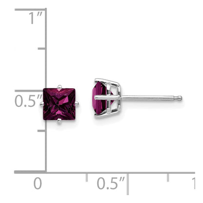 14k White Gold Rhodolite Garnet 5mm Princess Stud Earrings