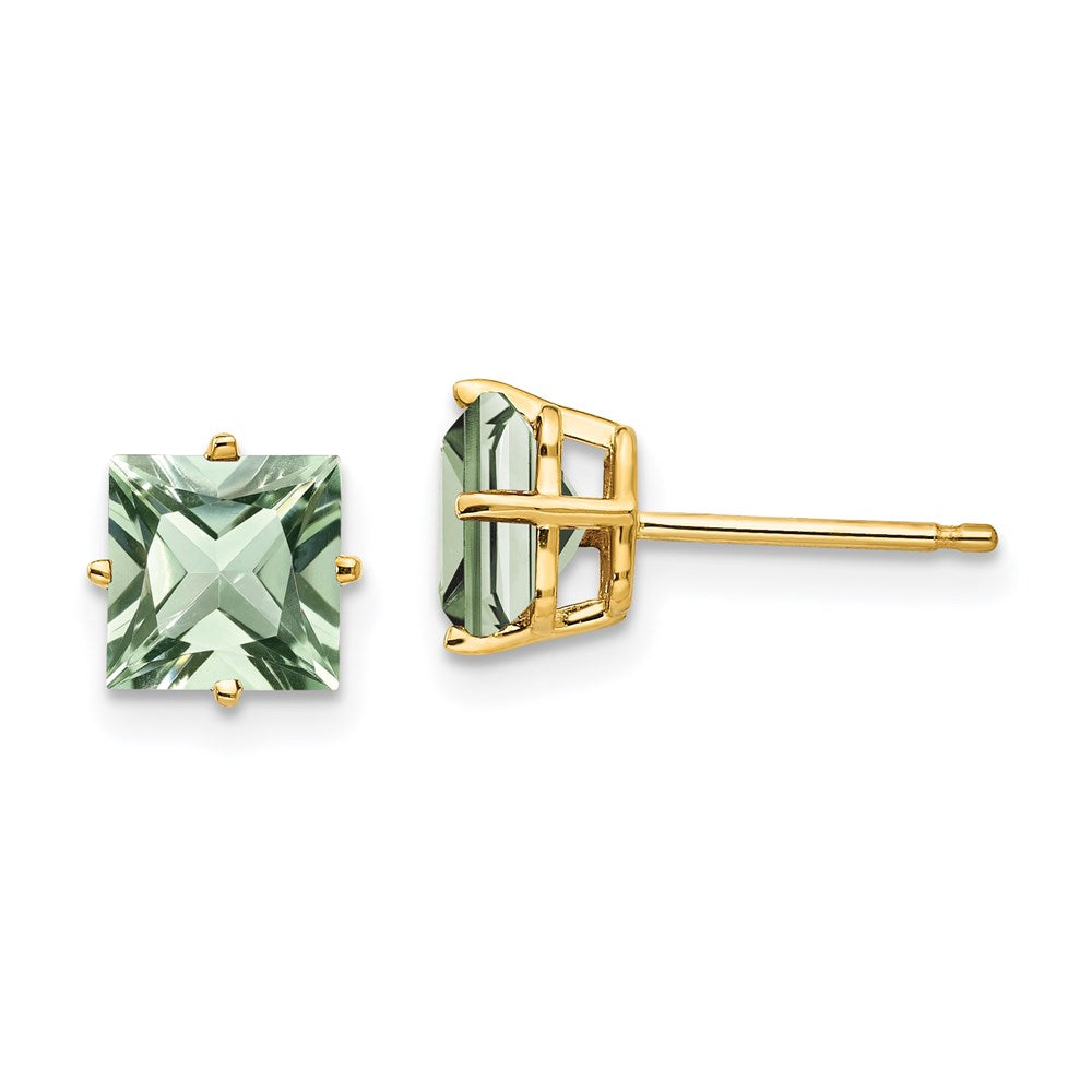 14k Yellow Gold 6mm Square Green Quartz Earrings XE62AG