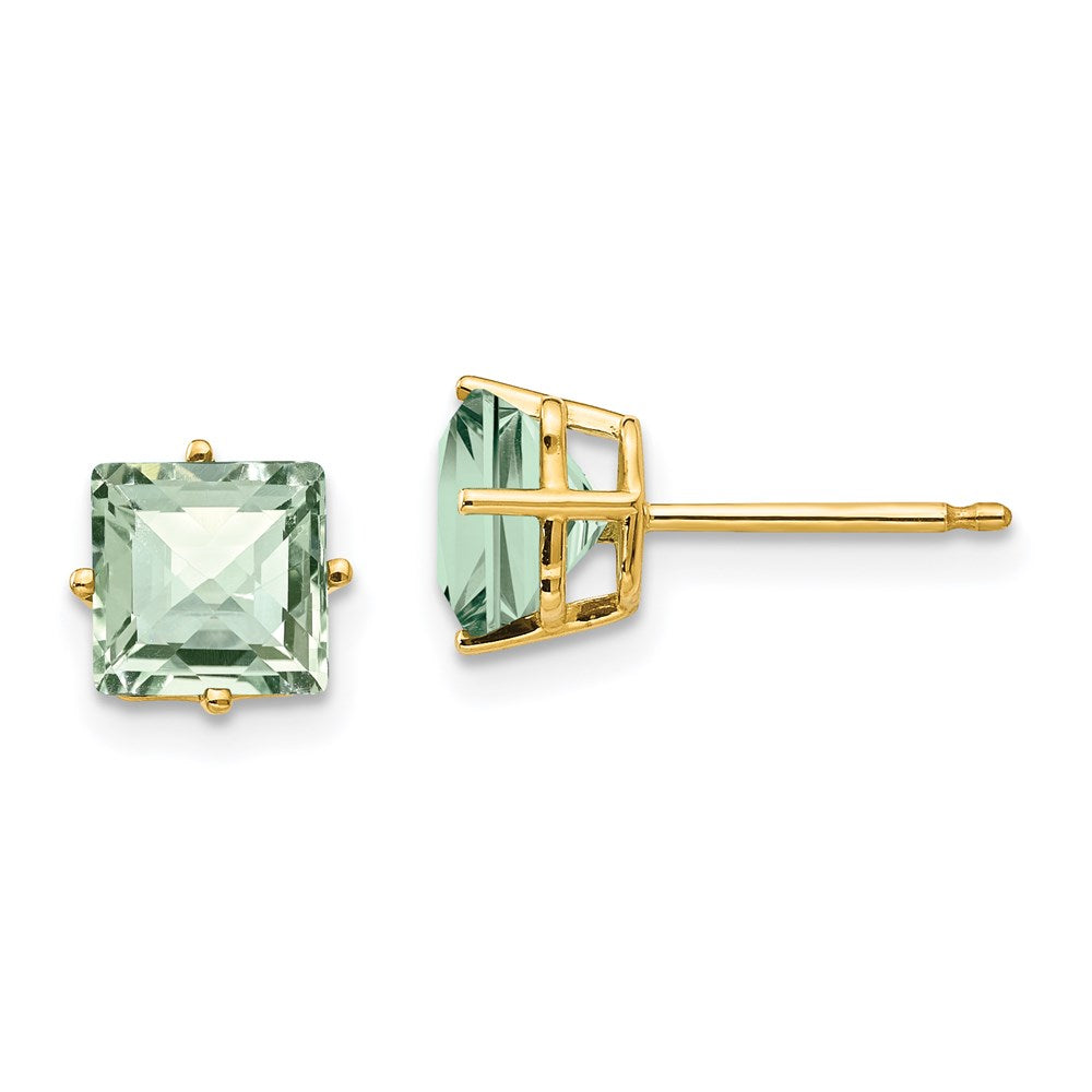 14k Yellow Gold 6mm Square Checker-Cut Green Quartz Earrings XE62CG