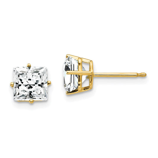 14k Yellow Gold 6mm Princess Cut Cubic Zirconia Earrings XE62CZ