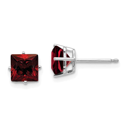 14k White Gold 6mm Princess Cut Garnet Earrings XE62WGA