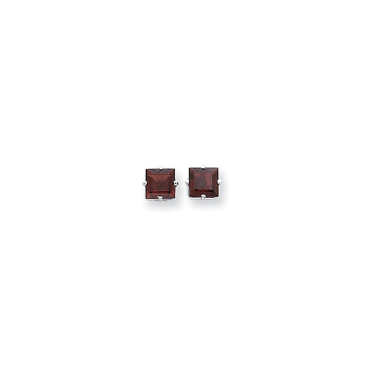 14k White Gold 7mm Princess Cut Rhodolite Garnet earring