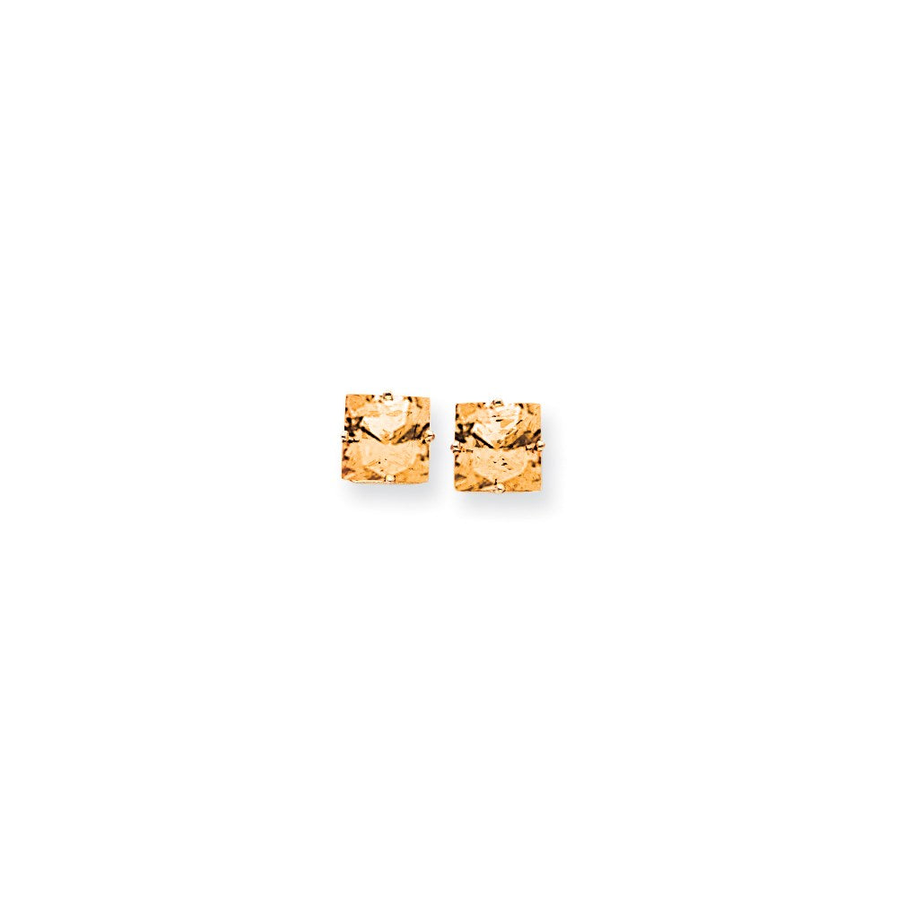 14k Yellow Gold 8mm Princess Cut Citrine Earrings XE64CI