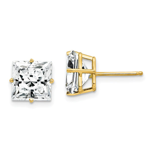 14k Yellow Gold 8mm Princess Cut Cubic Zirconia Earrings XE64CZ