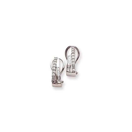 14k White Gold Diamond Omega Back Post Earrings