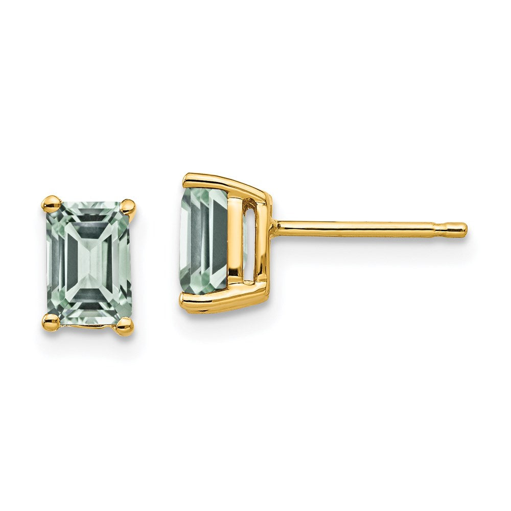 14k Yellow Gold 6x4 Emerald-Cut Green Quartz Earrings XE65AG