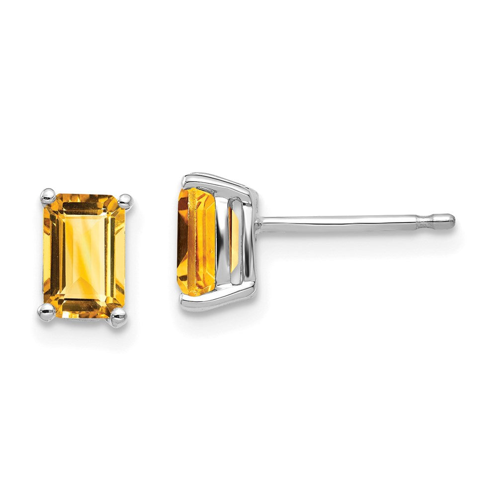 14k White Gold 6x4mm Emerald Cut Citrine Earrings XE65WCI