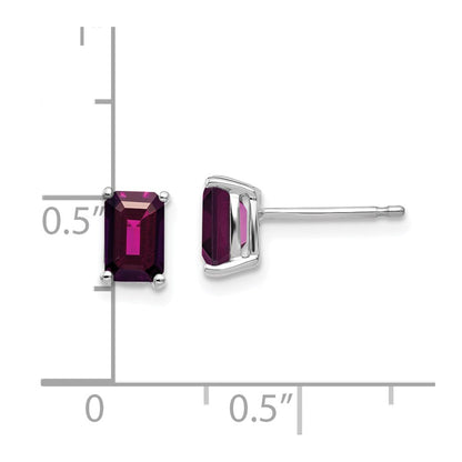 14k White Gold 6x4 Emerald Cut Rhodolite Garnet Stud Earrings