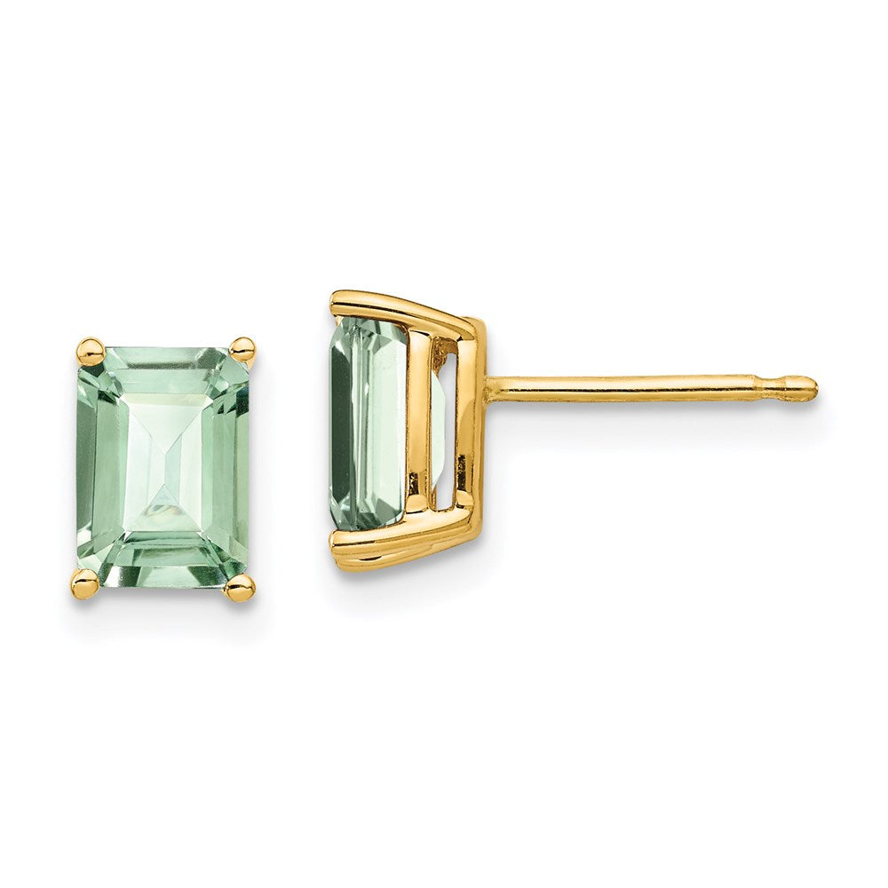14k Yellow Gold 7x5 Emerald-Cut Green Quartz Earrings XE66AG