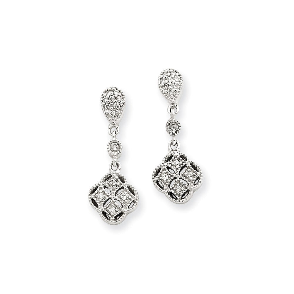 14k White Gold Vintage Real Diamond Dangle Earrings XE672A