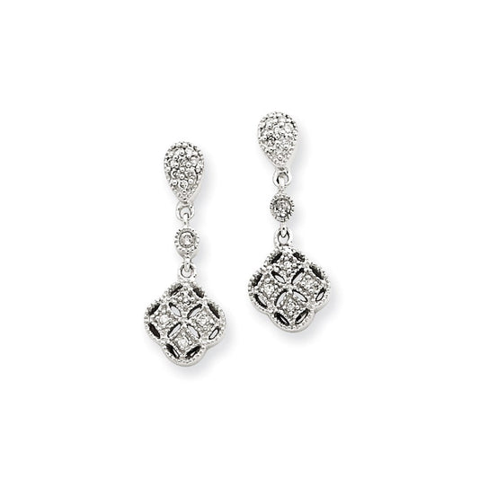 14k White Gold Vintage Real Diamond Dangle Earrings XE672A
