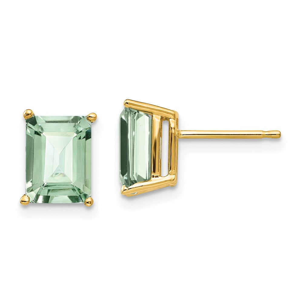 14k Yellow Gold 8x6 Emerald-Cut Green Quartz Earrings XE67AG