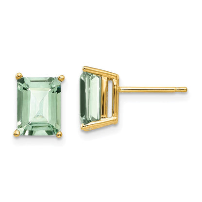 14k Yellow Gold 8x6 Emerald-Cut Green Quartz Earrings XE67AG