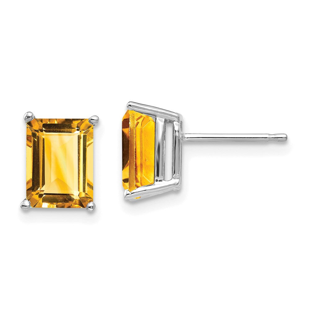 14k White Gold 8x6mm Emerald Cut Citrine Earrings XE67WCI
