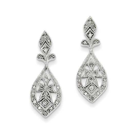 14k White Gold Vintage Real Diamond Dangle Earrings XE685AA