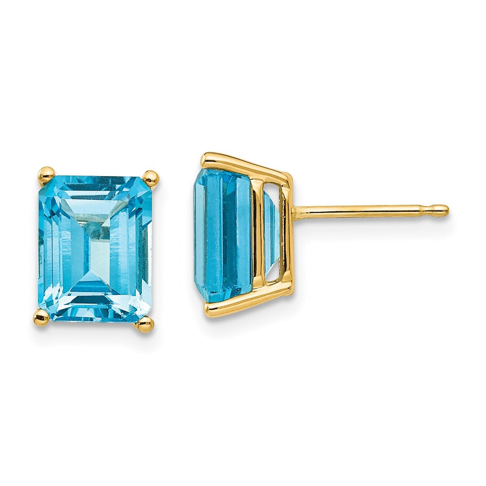14k Yellow Gold 9x7mm Emerald Cut Blue Topaz Earrings XE68BT