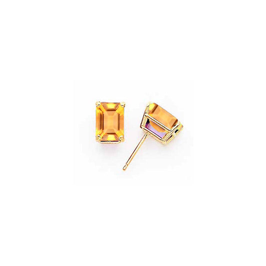 14k Yellow Gold Emerald-Cut Citrine stud Earrings XE68CI