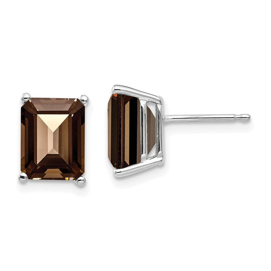 14k White Gold 9x7mm Emerald Smok Yellow Gold Quartz Earrings XE68WSQ
