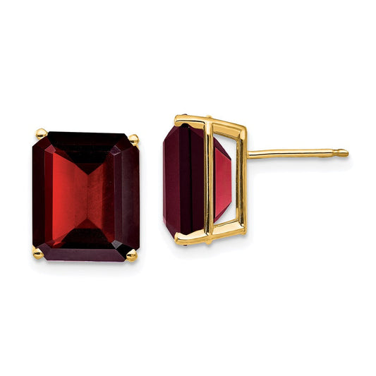 14k Yellow Gold Emerald Cut Garnet Stud Earrings XE70GA