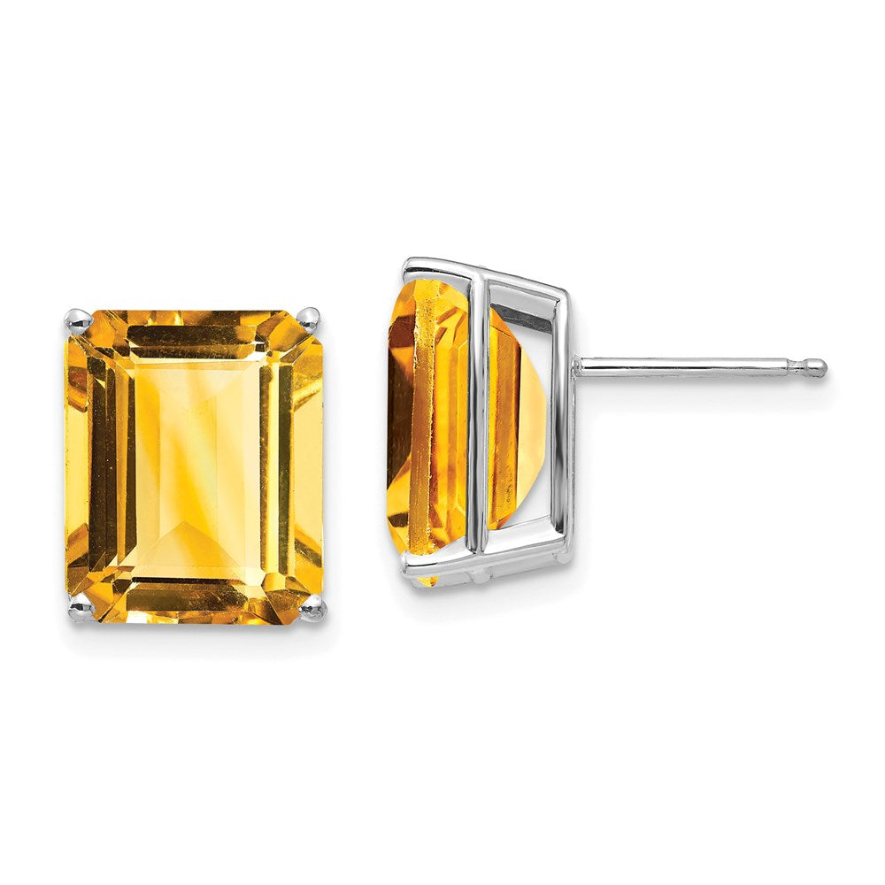 14k White Gold Emerald Cut Citrine Stud Earrings XE70WCI