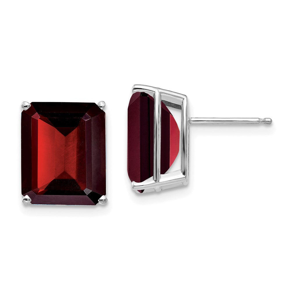 14k White Gold Emerald Cut Garnet Stud Earrings XE70WGA