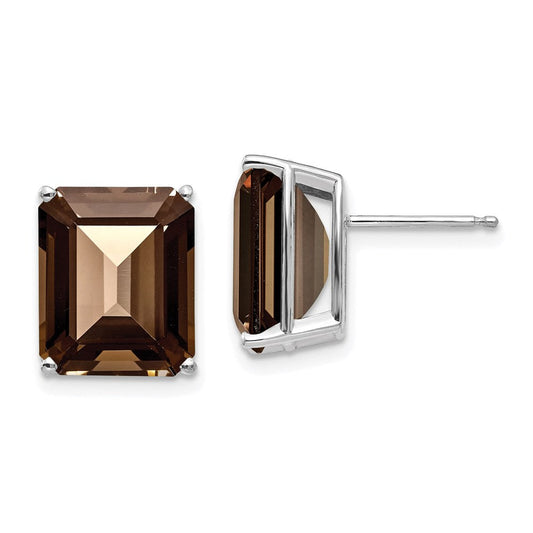 14k White Gold 12x10mm Emerald Smok Yellow Gold Quartz Earrings XE70WSQ