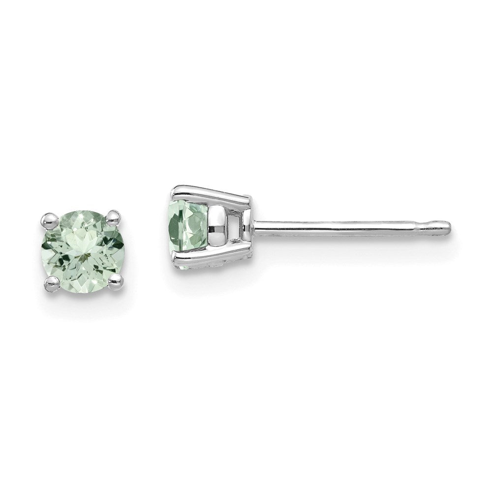 14k White Gold 4mm Round Green Quartz Earrings XE71WAG