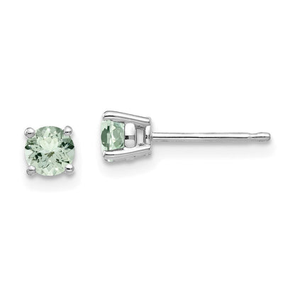 14k White Gold 4mm Round Green Quartz Earrings XE71WAG