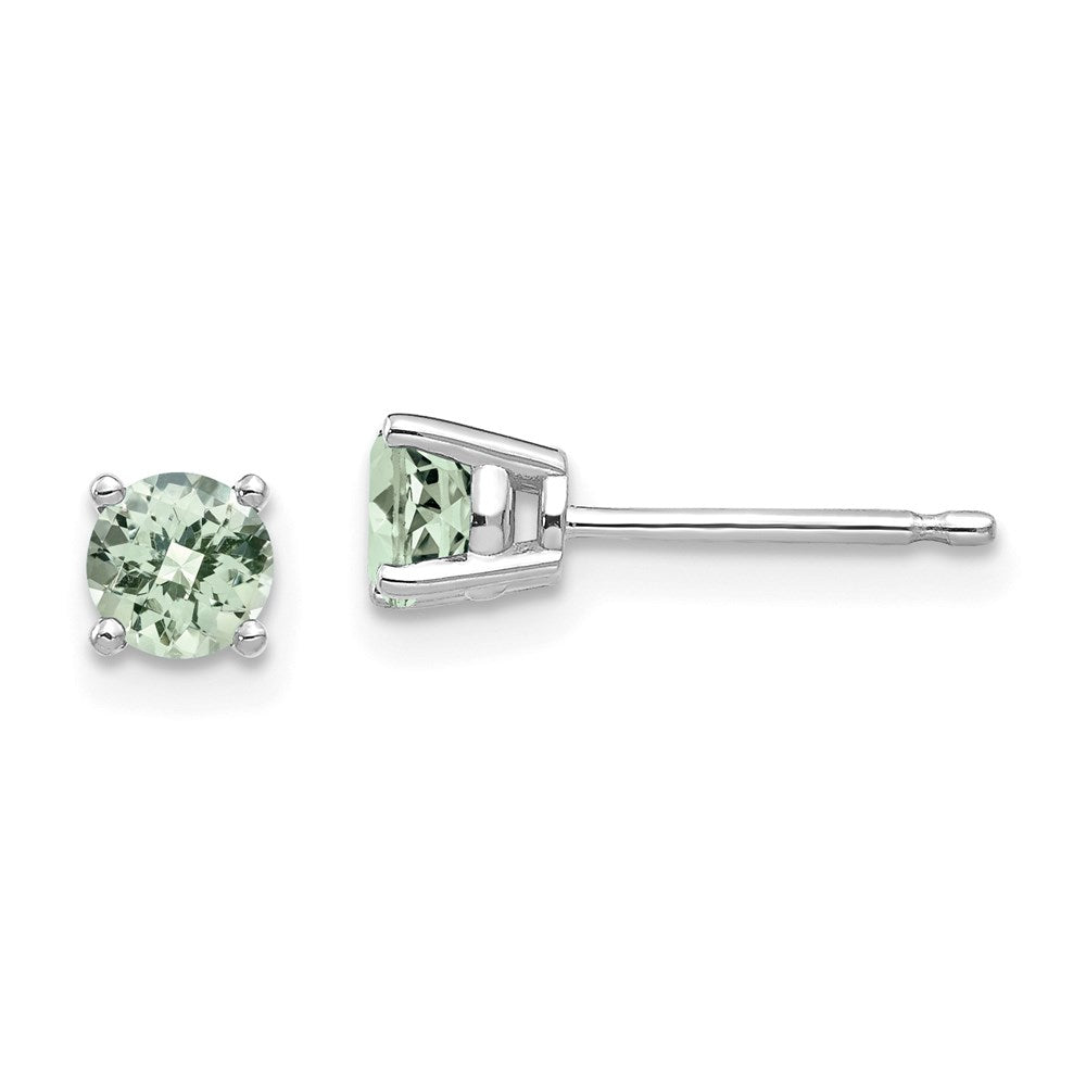 14k White Gold 4mm Round Checker-Cut Green Quartz Earrings XE71WCG
