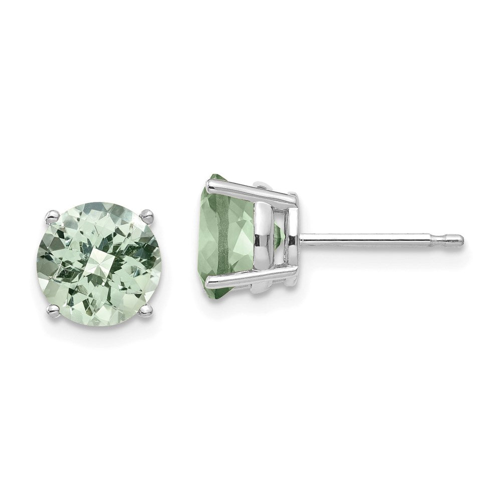 14k White Gold 7mm Round Checker-Cut Green Quartz Earrings XE74WCG