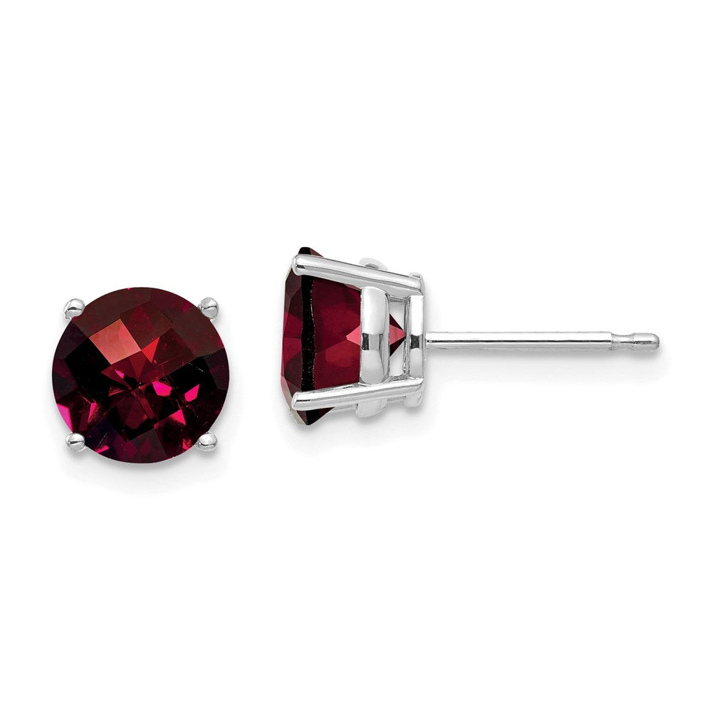 14k White Gold 7mm Garnet Checker Earrings XE74WGC