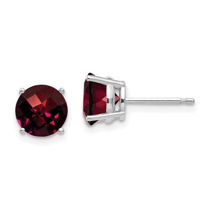 14k White Gold 7mm Garnet Checker Earrings XE74WGC
