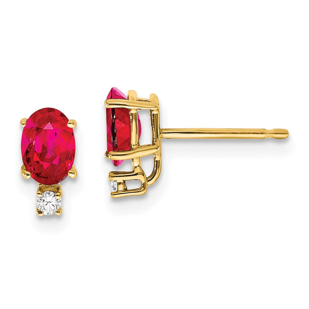14k Yellow Gold 6x4mm Oval Ruby & AAA Real Diamond Earrings XE754R/AAA