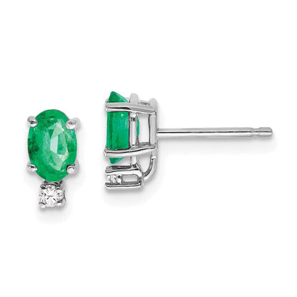 14k White Gold 6x4mm Oval Emerald A Real Diamond Earrings XE755E/A