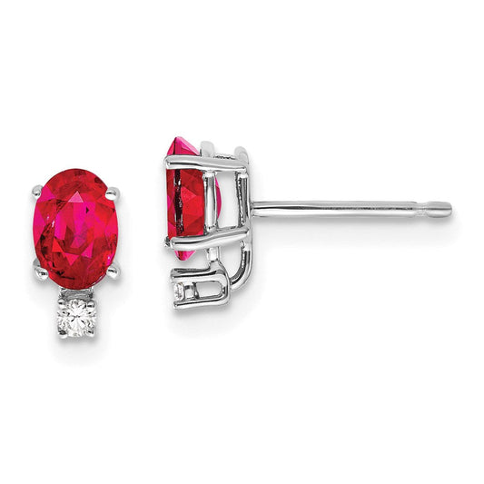 14k White Gold 6x4mm Oval Ruby & AAA Real Diamond Earrings XE755R/AAA