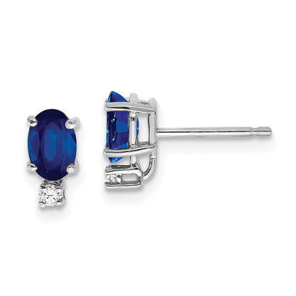 14k White Gold 6x4mm Oval Sapphire & AAA Real Diamond Earrings XE755S/AAA