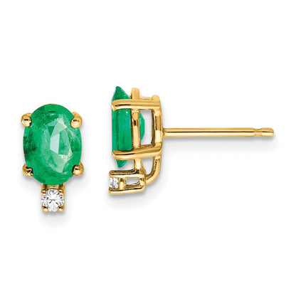 14k Yellow Gold 7x5mm Oval Emerald A Real Diamond Earrings XE756E/A