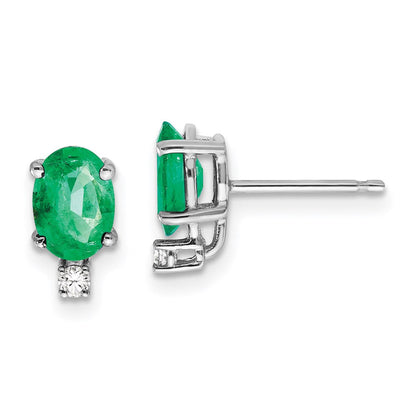 14k White Gold 7x5mm Oval Emerald A Real Diamond Earrings XE757E/A