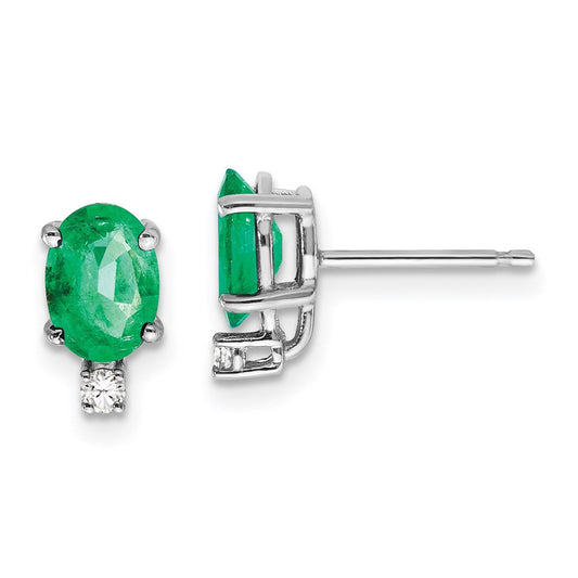 14k White Gold 7x5mm Oval Emerald VS Real Diamond Earrings XE757E/VS