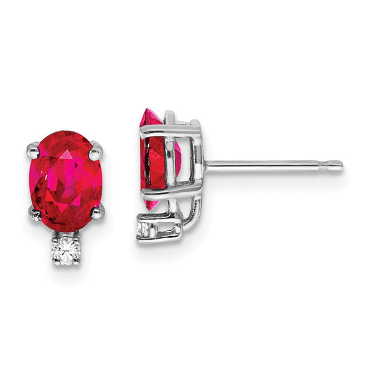14k White Gold 7x5mm Oval Ruby A Real Diamond Earrings XE757R/A