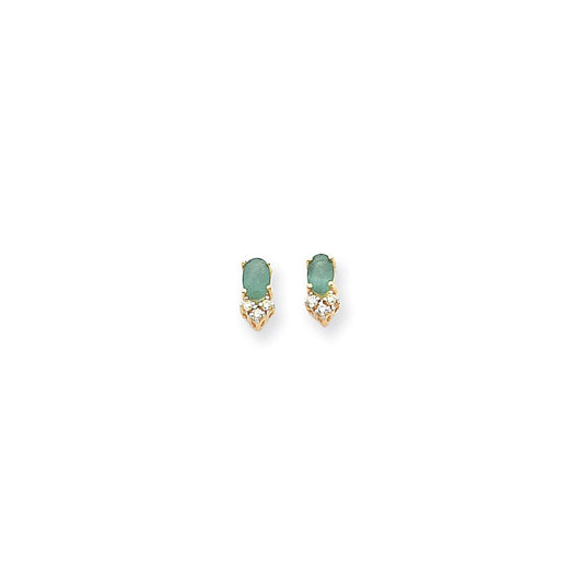 14k Yellow Gold Emerald Real Diamond Post Earrings XE758E/AA