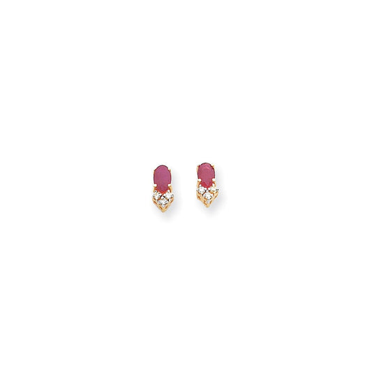 14k Yellow Gold 6x4mm Oval Ruby & AAA Real Diamond Earrings XE758R/AAA