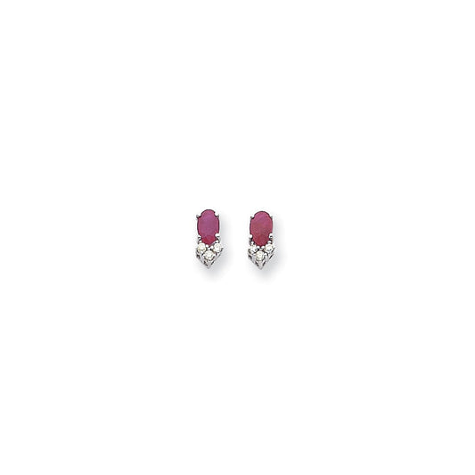 14k White Gold 6x4mm Oval Ruby VS Real Diamond Earrings XE759R/VS