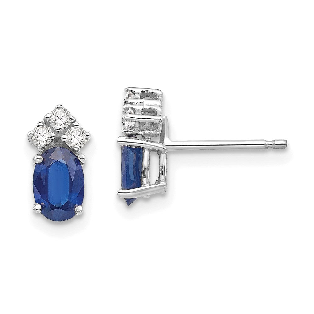 14k White Gold 6x4mm Oval Sapphire VS Real Diamond Earrings XE759S/VS
