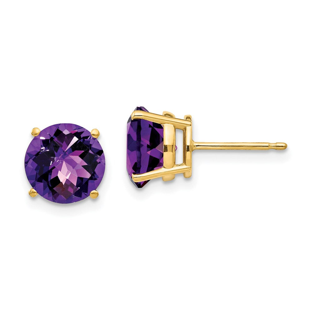 14k Yellow Gold 8mm Amethyst Checker Post Earrings XE75AC