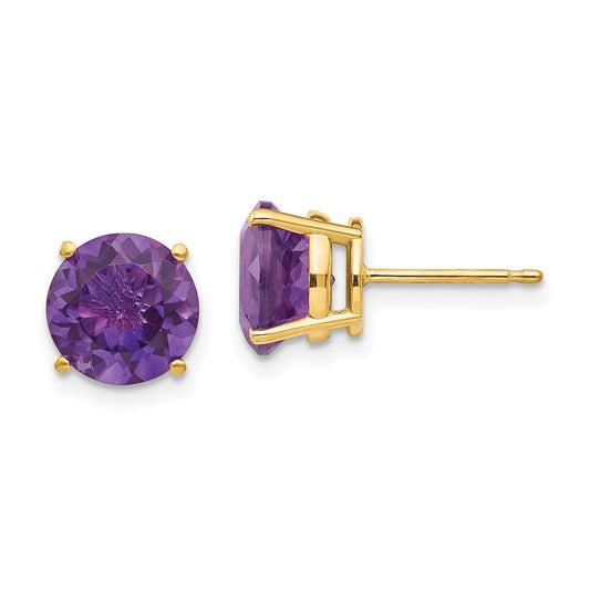 14k Yellow Gold 8mm Amethyst Post Earrings XE75AM