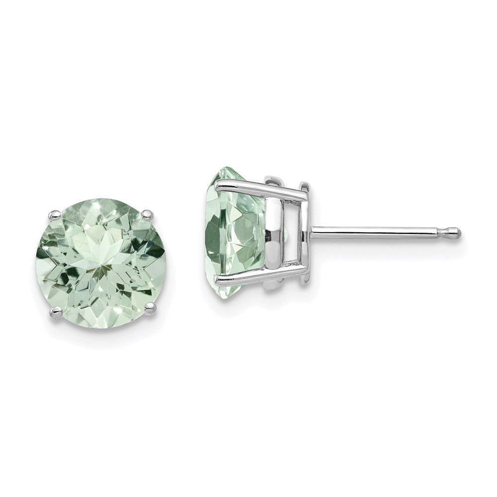 14k White Gold 8mm Round Green Quartz Earrings XE75WAG